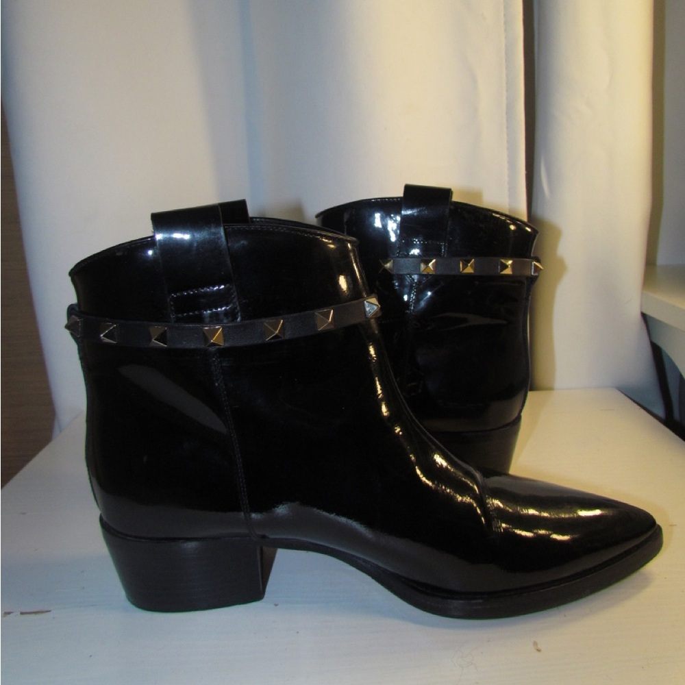 Valentino Black Ankle Boots with Glossy Finish